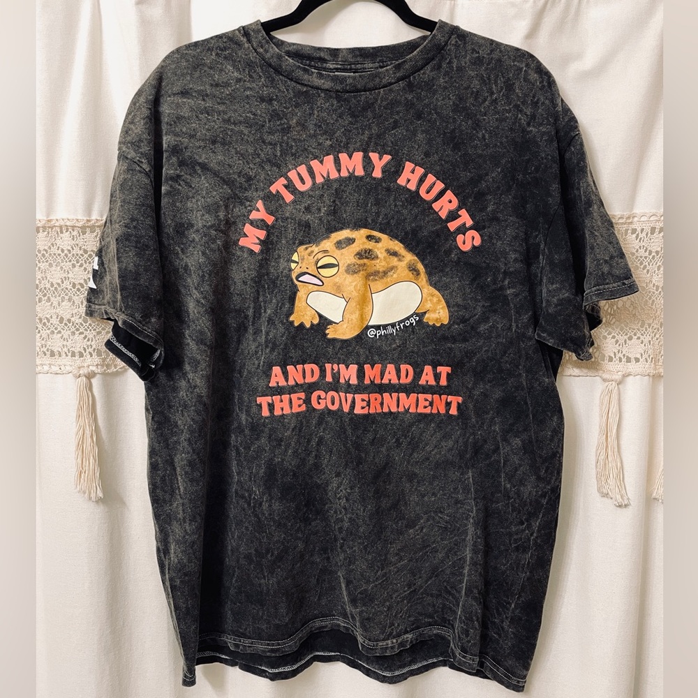My Tummy Hurts And I’m Mad At The Government - Mineral Wash Rain Frog Unisex Tee